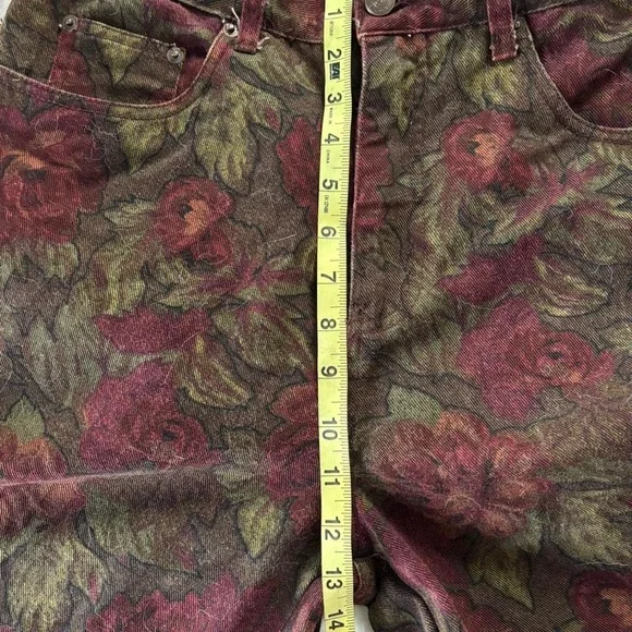 Vintage Bill Blass Floral Straight leg Jeans in Burgundy and Olive - Picture 8 of 8